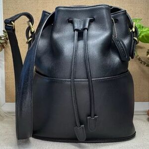 Black Leather Bucket Bag
